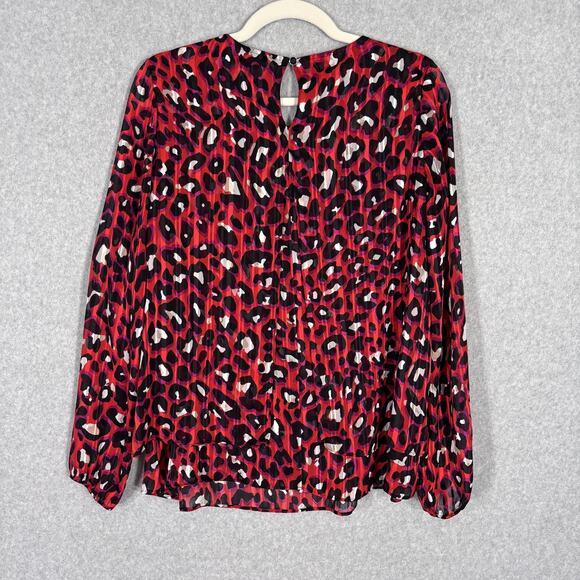 Anne Klein Blouse Small Leopard Sheer Layered Flowy Metallic Maximalist Twee - Picture 9 of 13